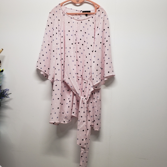 Lane Bryant Blouse Pink Polka-dot Chiffon Faux Wrap Tunic Top Size 28 - Picture 1 of 15